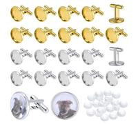 PH PandaHall 20 juegos de gemelos chapados en oro de 18 quilates, 2 colores, bandeja redonda plana, bisel, almohadillas para gemelos con cabujones de vidrio transparente, cabujones dorados y plateados