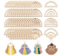 PH PandaHall 200 piezas de madera sin pintar para pendientes, 4 estilos, pendientes de arco iris, colgantes para pendientes, collares, joyas, manualidades, decoración para árboles, decoraciones