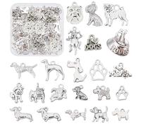 PH PandaHall 22 estilos de encantos para perros y mascotas, 88 piezas de metal para huellas de hueso, colgantes tibetanos de plata antigua, encantos colgantes de animales colgantes para pulsera collar