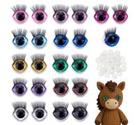 PH PandaHall 22 ojos de seguridad de resina de 11 colores para amigurumi, ojos de seguridad ovalados, ojos de seguridad de ganchillo, ojos de muñeca con purpurina para animales de peluche con pestañas