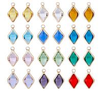 PH PandaHall 24 dijes de rombos de cristal transparente de 12 colores con borde de latón dorado de 19,5 mm, colgantes facetados para collares, aretes, pulseras, bisutería y manualidades, Vidrio