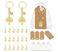 PH PandaHall 24 juegos de llaveros de árbol de la vida, regalos de boda, bolsas de regalo de organza con etiquetas en blanco, recuerdos de bautizo, pequeñas bolsas de malla para recuerdos de fiesta,