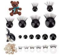 PH PandaHall 24 juegos de ojos de seguridad con pestañas, ojos de ganchillo negros, 6 tamaños, ojos de animales para manualidades, ojos grandes con arandela para Amigurumi, oso de peluche, marioneta,