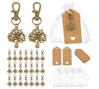 PH PandaHall 24 Sets Llaveros Árbol de la Vida Regalos Bautizo Fiesta Bolsas de Regalo Organza Regalos Boda Pequeños Bolsos de Red Llaveros Árbol Dorado Antiguo con Etiquetas para Boda Cumpleaños