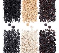 PH PandaHall 2400 cuentas planas redondas de madera, 3 colores: marrón, negro, beige, 2 tamaños: 8 x 3 mm y 6 x 3 mm, 2400 unidades