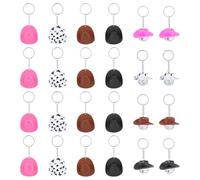 PH PandaHall 24pcs Llavero Occidental Llavero Sombrero de vaquero de plástico 8 estilos encantos mini con bola de disco espejo para Brelqoue Occidental favores de fiesta DIY 4 colores