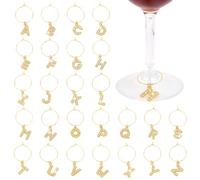 PH PandaHall 26 dijes de copa de vino con letras doradas brillantes para copas de vino de diamante, marcadores, etiquetas de metal para cóctel, champán, reuniones familiares, decoración de fiesta