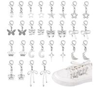 PH PandaHall 28 colgantes de aleación para zapatos, 14 estilos de plata envejecida, lazo de estrella con cierre de langosta, para tenis, lona, zapatos, botas, bisutería, aleación, No es una piedra