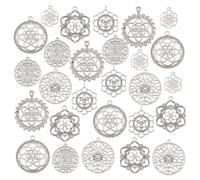 PH PandaHall 28 dijes de flor de la vida, 7 estilos de flores tibetanas, colgantes de plata antigua, colgantes de flores huecas para hacer collares, pulseras, joyas, llaveros, agujero de 2 a 4 mm