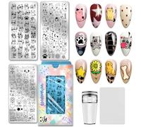 PH PandaHall 3 piezas animales plantillas de estampación de uñas gatos dulces perros plantillas de arte de uñas mascotas mapaches manicura placas de imagen adorables cachorros plantillas de arte de