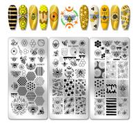 PH PandaHall 3 piezas de diseño de abeja placas de estampado de uñas lindas plantillas de uñas de panal de miel colmena manicura arte plantillas de impresión de girasol plantillas de uñas para mujeres