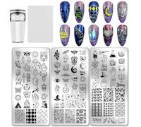 PH PandaHall 3 piezas Magic Nail Stamping Placas Sol Luna Tarot Nail Art Plantillas Gótico Calavera Brujería Arte Plantillas Placa de Imagen con Sello y Rascador para DIY Manicura Diseño Halloween