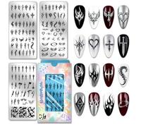 PH PandaHall 3 piezas Plantillas de Estampación para Uñas con Formas de Espinas, Llamas, Modelos para Nail Art Corazón, Estrella, Plantillas para Rosas, Arma de Fuego, Nail Art Punk Estilo Manicuras