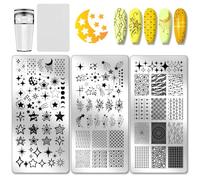 PH PandaHall 3 placas de estampación de uñas con estrellas fugaces de estrellas fugaces, patrón de pentagrama, plantillas de arte de manicura, cielo nocturno, placa de sello de uñas para mujeres