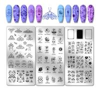 PH PandaHall 3 placas de estampado de arte de uñas de tarot, 63 patrones de fantasía, polilla de fantasía, elementos de fantasía, placa de estampado de uñas, plantillas de uñas de acero inoxidable,