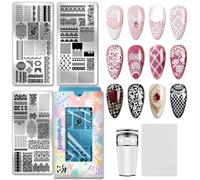 PH PandaHall 3 placas de estampado de uñas con patrón de encaje, plantillas de arte de uñas de encaje de flores, estilo retro, diseño de uñas, sello de acero inoxidable, placas de imagen para mujeres