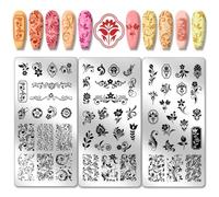 PH PandaHall 3 placas de estampado de uñas con textura de flores, 61 patrones florales de hojas para decoración de uñas, placa de estampado de uñas, plantillas de uñas de acero inoxidable para diseño