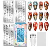 PH PandaHall 3 placas de estampado de uñas de hongos con 95 patrones de dibujos animados, plantillas de arte de uñas de hongos de dibujos animados, placas de manicura, plantillas de arte para mujeres