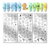 PH PandaHall 3 placas de estampado de uñas, lindas plantillas de arte de uñas de dinosaurio pequeño, plantillas de arte de uñas de acero inoxidable, placas de imagen de uñas para mujer, diseño de