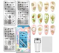 PH PandaHall 3 placas de estampado de uñas suculentas, plantillas de arte de uñas de cactus, diseño de uñas, sello de diseño de uñas lindas en maceta, placas de arte para mujeres, manicura, salón