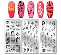 PH PandaHall 3 placas para sellos de uñas con texto cómico, avatar retro serpiente, rosa, calavera, esténcil para Nail Art Design Manicura Salón