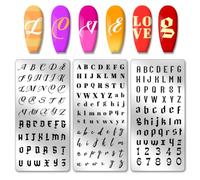 PH PandaHall 3 plantillas de acero inoxidable para sello de uñas con letra inglesa, placa de imagen de diseño de arte de uñas, 12 x 6 cm