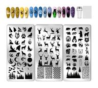 PH PandaHall 3 plantillas de estampado de animales salvajes para uñas, plantillas de arte para uñas, diseño de lobo, estampado de ciervo, con estampado y raspado para mujeres, 12 x 6 cm