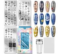 PH PandaHall 3 plantillas de sello de uñas con patrón de viaje, brújula, mapa, impresión, placa de acero inoxidable, placa de imagen de uñas, tema de viaje, plantillas de arte para mujeres, impresión