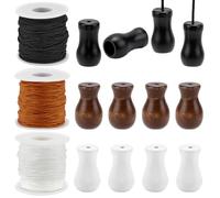 PH PandaHall 3 rollos de cable trenzado para persiana, 137 m y 1,5 mm, 3 colores, cuerda de repuesto con 12 pomos de cordón de madera para persianas de ventana, persianas romanas, jardinería