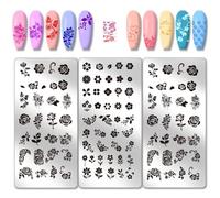 PH PandaHall 3 unidades de placas de estampado de uñas de rosas plantillas de arte de hojas de plantas de uñas placas de imagen margaritas naisl placa de sello corazón estrella uñas plantillas para