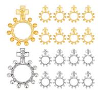 PH PandaHall 30 piezas anillos rosario de dedo de 2 colores, rosario de bolsillo para hombres y mujeres, recuerdos funerarios para invitados, anillo de oración con cruz para recuerdos de bautismo para