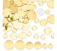 PH PandaHall 300 espejos dorados para coser, espejos redondos de 10/15/20 mm, espejo acrílico, diamantes de imitación de espejo de 2 agujeros, eslabones sueltos para vestidos de noche, bolsas de