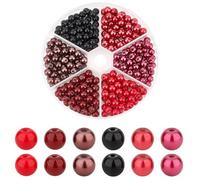 PH PandaHall 300 perlas de cristal de la serie negro y rojo de 6 colores, cuentas pequeñas de satén brillante de 6 mm, juego de cuentas redondas pintadas para hacer joyas, manualidades, collares,