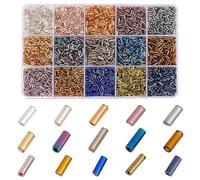 PH PandaHall 3330 cuentas de cristal de 15 colores, cuentas de tubo metálico de 4/5/6 mm, cuentas de tubo largo, cuentas de cintura, cuentas espaciadoras sueltas, cuentas de manualidades para aretes,