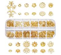 PH PandaHall 360 cuentas doradas con tapa de flores, 12 estilos de cuentas huecas, tapas de metal sólido de filigrana para aretes, pulseras, collares, joyas, manualidades