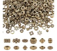 PH PandaHall 360 cuentas espaciadoras redondas planas de 12 estilos, cuentas cuadradas redondas, espaciadores de flores bicónicas, cuentas sueltas de metal tibetano para pulseras, collares