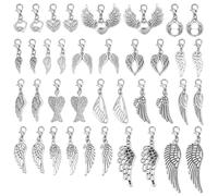 PH PandaHall 38 colgantes con forma de alas de ángel, 19 estilos colgantes en forma de pluma con mosquetón, colgantes con alas para la creación de joyas, llavero, artesanía DIY