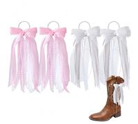 PH PandaHall 4 lazos de satén de 2 colores para botas, accesorios para botas, lazos blancos para botas, dijes de botas occidentales para bodas, mujeres, bricolaje, despedida de soltera, recepción