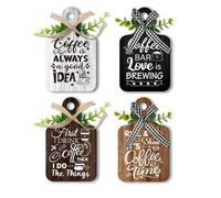 PH PandaHall 4 letreros de madera para decoración de bar de café para estación y mesa, mini placa de madera de estilo rústico para el hogar y la cocina de los amantes del café, 5.9 x 3.5 pulgadas