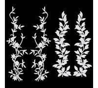 PH PandaHall 4 parches termoadhesivos de flores y hojas para planchar, 2 estilos blancos, parches bordados con hojas para ropa, vestido, sombrero, pantalones, costura, decoración artesanal