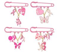 PH PandaHall 4 pines de concienciación sobre el cáncer de mama, cinta rosa con corazón de mariposa, broches de cinta esmaltada de 2.36 pulgadas para mujeres, supervivientes, fiestas, eventos de