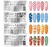 PH PandaHall 4 placas de estampado de uñas de temporada, plantillas de arte de verano, otoño, invierno, primavera, plantillas de arte de uñas, plantillas de arte de uñas de acero inoxidable