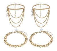 PH PandaHall 4 tobilleras de borla multicapa, 2 estilos, cadenas de tobillo de tacón alto, cadena de pie punk, cadena de perla, tobilleras para mujer, zapatos, boda, fiesta, joyería, accesorios, 18-23