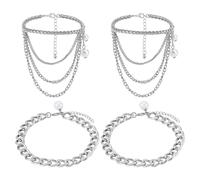 PH PandaHall 4 tobilleras de borla multicapa, 2 estilos, cadenas de tobillo de tacón alto, cadena de pie punk, cadena de perla, tobilleras para mujer, zapatos, boda, fiesta, joyería, accesorios, 18-23