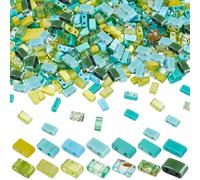 PH PandaHall 420 cuentas de media tila de 14 colores verdes, cuentas de semillas de 2 agujeros, cuentas espaciadoras de vidrio, cuentas cuadradas rectangulares para manualidades, pulseras, collares,