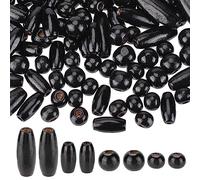 PH PandaHall 480 Cuentas Madera Negra 4 Estilos Cuentas Madera Natural Cuentas espaciadoras Madera teñidas Redondas/ovaladas Cuentas Sueltas Tubo para Hacer Joyas Cabello Hecho a Mano