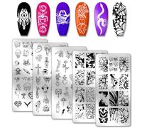 PH PandaHall 5 almohadillas de uñas, placa de estampado de uñas en forma de araña y cráneo, plantillas aterradoras de estilo punk para uñas, placas de imagen de uñas de acero inoxidable para uñas