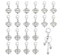 PH PandaHall 5 estilos de dijes de metal con forma de corazón, 20 piezas de dijes de clip con forma de corazón, soñar, esperanza, amor, paz, colgantes, marcadores de puntada con cierres de langosta