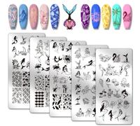 PH PandaHall 5 plantillas para Nail Art con forma de sirena, 99 modelos flamencos peces Nail Stamping placa flor hoja Nail Art Plantilla para Nail Design Impresión Manicura Salón