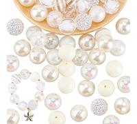 PH PandaHall 50 cuentas de trozos de 20 mm, cuentas focales blancas, cuentas de rayas acrílicas, cuentas sueltas grandes para bolígrafo, boda, Navidad, guirnalda, joyería, pulsera, fabricación de cadenas
